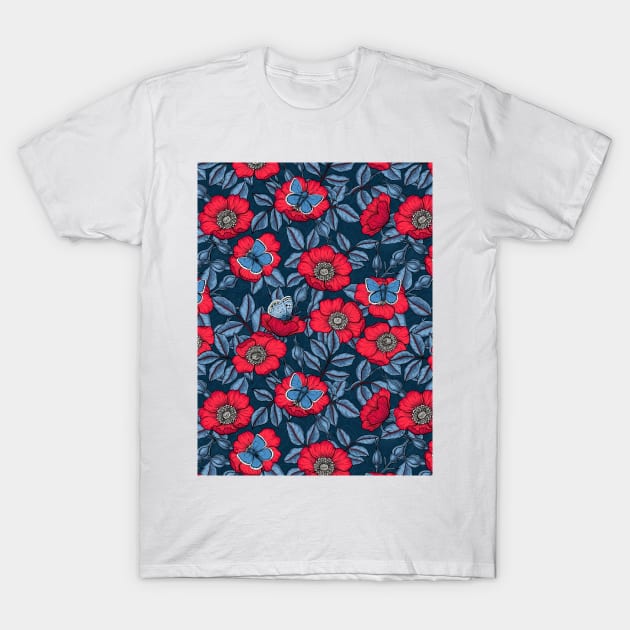 Dog rose and butterflies T-Shirt by katerinamk